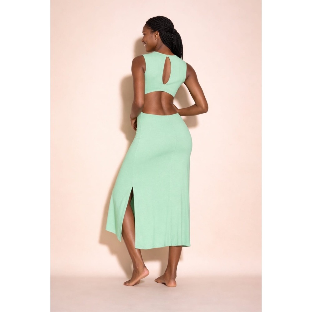 Cosabella Women Mint Green Open Back Cutout Sleeveless Midi Bodycon Dress NEW S